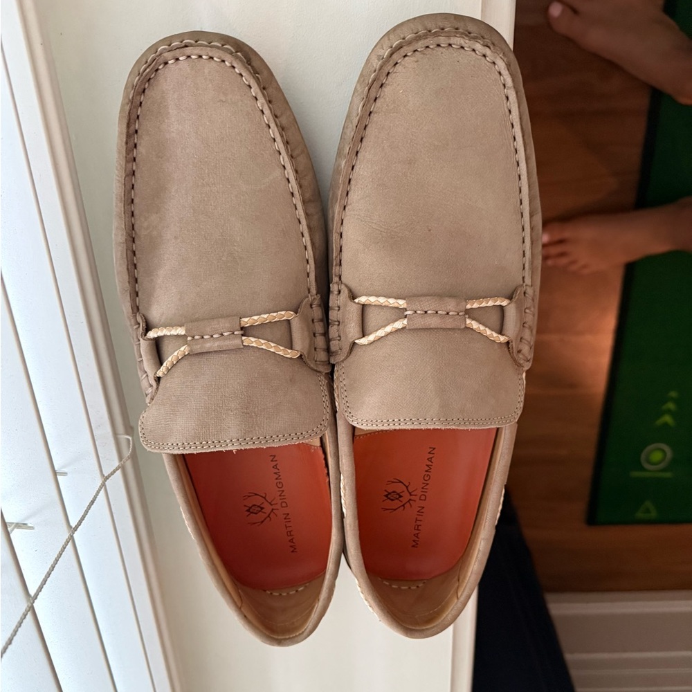 Martin Dingman Tan Loafers Slip-Ons | BERMUDA NUBUCK BRAIDED BIT LOAFERS
